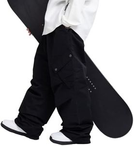 SNOWVERB Women Men Casual Ski Baggy Cargo Loose Fit Waterproof Snow Pants Fashion Streetwear Warm Snow Pants (L, Black)