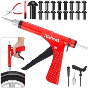 Richcat Tubeless Tire Puncture Repair Kit with Mushroom Plug, Repairs punctures and Flat Tires for Motorcycles, Cars, Trucks, ATVs,Gun Puncture Repair Kit
