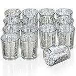 THE TWIDDLERS - 15 Candle Holders Silver Glass Tea Light Holder - Home Festive Christmas Decoration, Table Centerpiece, Kitchen Accessory - 5 x 6cm (Silver)