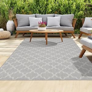 homeart Outdoor Rugs | Easy-Cleaning Indoor & Outdoor Area Rugs for Porch, Deck, Balcony, Garden, Picnic, Kitchen, Hallway | UV & Weather-Resistant Large Patio Rug Mats | Grey Cream, 80 x 150 cm