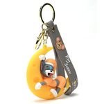 Daiyamondo Premium Metal Weapon Cool Cute Anime Cartoon 3D Rubber Creative Silicon Keychain Suitable For Girls | Car key rings| Bike Key Chains | Bag Charm | Boys (Yellow Cat On Moon)