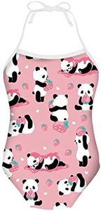 ELEQIN Swimwear Swimsuit One Piece Girls Bathing Suit Animal Pattern 1-10 Years, Panda Strawberry, 1-2T