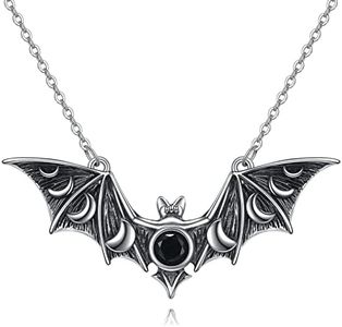 URONE Bat Necklace Sterling Silver Halloween Necklace Halloween Night Jewelry Gift for Women Men