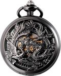 SIBOSUN Antique Phoenix and Dragon Skeleton Pocket Watch Mens Mechanical Half Hunter Skeleton