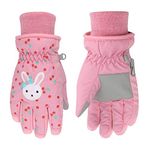 Kids Winter Gloves Warm Ski Snow Mittens Cold Weather for Girls Boys Toddler (Pink-Bunny, S (Fits Kids 4-6))