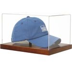 JupDec Hat Display Case, Clear Acrylic Baseball Cap Display Box Stand, UV Protection Signed Hat Transparent Showcase with Solid Wood Base Risers & Hat Shaper, Ideal Gift for Caps Collector