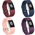 Vancle Pack 4 Replacement for Charge 2 Strap, Watchbands Soft Comfortable Accessory Straps for Fitbit Charge 2 (03 Wine red,Navy blue,Purple,Blush pink, S)