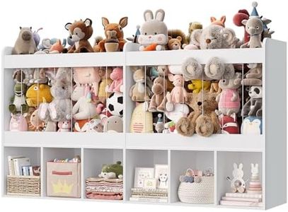 TidyplayCo 63.6" W Toy Storage Organizer with 240L Stuffed Animal Zoo, Montessori Kids Bookshelf with 6 Open Cubbies, Extra Large Bookcases for Playroom Bedroom Kindergarten Classroom Nursery, White