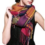 ECOMBOS Winter Tartan Scarf - Women Long Plaid Scarves Warm Wool British Style Spinning Tassel Shawl Stole For Women Ladies Fuchsia