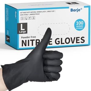 Borje Black Nitrile Disposable Gloves, 4 Mil Medical Exam Gloves, Latex & Powder-Free, Food Safe, Textured Fingertips, Cleaning, Large, 100 Count