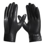 Harssidanzar Leather Gloves For Mens Comfort Cashmere Lined Gloves GMUK006,Black,Size S