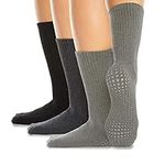 LA Active Grip Socks - 3 Pairs - Yoga Pilates Barre Ballet Non Slip Crew Hospital (Jogger Grey/Deep Charcoal/Tuxedo Black, Medium)