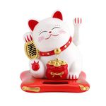 Waving Cat Solar Powered Lucky Cat Waving Arm Wealth Welcoming Cats Home Car Decor(Beige, Black, White) (Color : White)