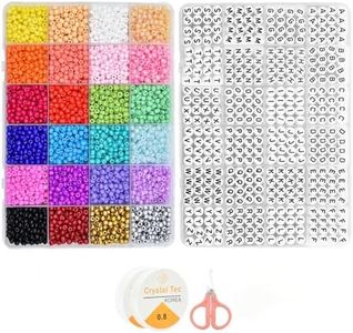 WKILGOD 6000pcs Small Craft Beads + 4mm Seed Beads for Jewelry Making, Glass Seed Beads Bracelets Making Kit with Elastic String,1200 Pcs Letter Beads Friendship Bracelet Kit