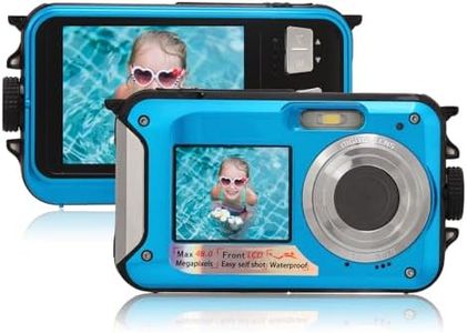 Dual Screens Waterproof Digital Camera, Full HD 2.7K 48MP 10ft 16X Digital Zoom Waterproof Dual Front and Rear Screen Digital Camera for Teenagers Beginners. (Blue)