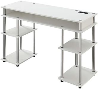 Convenience Concepts Designs2Go No Tools Student Desk with Charging Station and Shelves, White