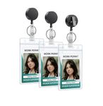 BELIKY 3 Pack Retractable Badge Reel with Swivel Alligator Clip Heavy Duty Retractable Keychain with Stainless Steel Spring Coil Strong ABS Casing with Waterproof Clear Badge Holder