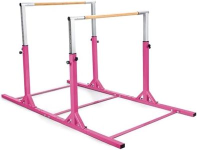 Costway Gymnastics Parallel Bars, Double Horizontal Bar with Adjustable Width & 11-Level Heights, 120kg Weight Capacity, Training Bars 6-12 Years Old Children for Home Gym Use (Pink)