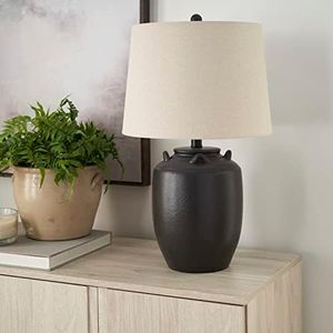 Nourison 24" Black Farmhouse Ceramic Pottery Jug Table Lamp