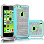 iPhone 5C Case, Tekcoo(TM) [Tmajor Series] [Turquoise/Grey] Shock Absorbing Hybrid Impact Defender Rugged Slim Case Cover Shell for Apple iPhone 5C Hard Plastic Outer + Rubber Silicone Inner