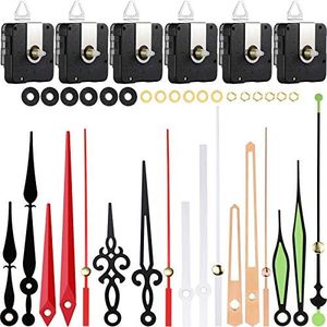6 Pieces High Torque Long Shaft Clock Movement Mechanism with Pasters, Hooks and 6 Different Pairs of Hands Clock Repair Parts Replacement (13 mm/ 0.51 Inches)