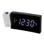 Jensen JCR-238BB Alarm Clock FM Radio USB Charging & Time Projection, Battery Backup, Dual Alarm, 1.2-Inch LED Display for Smartphones & Tablets, (White LED)