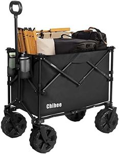 Chihee Folding Beach Wagon Cart Garden Cart Heavy-Duty with 2 Cup Holders,Camp Cart for All-Terrain Wheels with Braking System Large Capacity Removable Fabric,for Sporting Events,Camping,Beach Trips