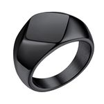 Bestyle Cool Black Signet Rings Square Shape Stainless Steel Big Biker Ring for Men Women, Solid Heavy Hip Hop Statement Thumb Ring, Chunky Big Finger Ring, Size 10
