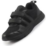 FAUSTO FST FJLU-14002 Black-3 Unisex Black School Dress Shoes|Boys & Girls Non Lacing Breathable School Shoes|Hook and Loop Adjustable Fasteners School Shoes for Kids (3 UK)