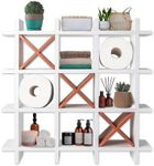 Comfify Rustic Tic-Tac-Toe Toilet Paper Holder for Bathroom – Rustic Storage Shelves for Toilet Tissue in Distressed White Color – Freestanding or Wall Mount Bath Shelves for Your Farmhouse Décor