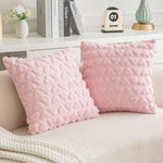 Set of 2 Heart Love Cute Pink Decorative Throw Pillow Covers 18x18, Soft Plush Faux Fur Wool Pillow Covers for Couch Sofa Home