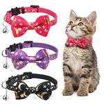 2024 Newest 3Pcs Cat Collars Breakaway Kitten Collars with Detachable Bow Tie and Bell,Adjustable Elastify 20-30cm Moon&Star Pet Collars for Cute Cats(3 Colors)