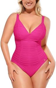 SHAPELLX Womens Slimming One Piece Swimsuit Tummy Control Shaping Bathing Suit with Lace-Up Back Bright Pink Medium