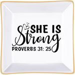 Christian Gifts for Women- "She is Strong" Jewelry Dish - Birthday Gifts for Women - Religious Gifts, Inspirational Gifts for Women - Spiritual, Catholic, Jesus Gifts for Women - Mothers Day Gifts