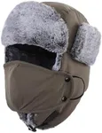 Home Prefer Men's Trapper Hat with Face Mask Faux Fur Trooper Trapper Hat for Men Winter Ushanka Hunting Hat Water Resistant (US, Alpha, One Size, Dark Grey)