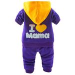 Yao Babygirl Cotton Hoodie I Love Mama Long-Sleeved T-Shirt and Pants 3Pcs of Clothing(Purple,2-3T)