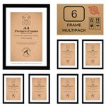 A4 Black Picture Frames Black, Pack of 6 Photo Frames, Certificate Frames, Freestanding and Wall Hanging