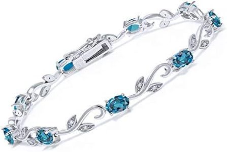 Gem Stone King 925 Sterling Silver London Blue Topaz and White Diamond Women Greek Vine Tennis Bracelet (5.53 Cttw, Oval 6X4MM, 7 Inch), 7 inch, Sterling Silver, topaz and diamond