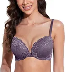 Deyllo Women’s Push Up Lace Bra Comfort Padded Underwire Bra Lift Up Add One Cup(Grape,36DD)