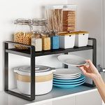 devesanter Extendable Kitchen Cupboard Shelf Expandable Storage Rack Shelf Kitchen Shelf Organiser,Spice Racks,Cupboard shelf，Suitable for Home and Kitchen Storage,1 Pack Black