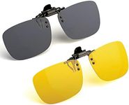 JESSIEDANTON Polarized Clip-on Flip Up Metal Clip Rimless Sunglasses, Lightweight, XL Size, Set of 2 PCS (Black + Yellow)