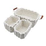 Icegrey Cotton Rope Baskets with Handles, Decorative Natural Rectangle Storage Baskets Organizers for Nursery, Baby Room, Bedroom, Living Room White Set of 3
