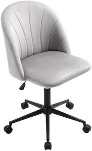 Warmiehomy Armless Velvet Office Chair for Home Comfy Swivel Desk Chair with Wheels Height Adjustable Computer Chair with Wide Seat Velvet Fabric Study Chair for Bedroom and Home Office, Gray