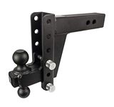 BulletProof Hitches 2.5" Adjustable Heavy Duty (22,000lb Rating) 6" Drop/Rise Trailer Hitch with 2" and 2 5/16" Dual Ball (Black Textured Powder Coat, Solid Steel)