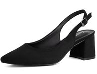 Greatonu Women's Pointed Toe Slingback Court Shoes Block Heel Ladies Pumps Ankle Strap Dress Shoes Black Size 8