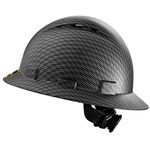 ProtectX Premium Full Brim Hard Hat, Cascos De Construccion for Safety, Vented, 6-point Adjustable Ratchet Suspension, Grey Long Carbon Fiber, OSHA/ANSI Compliant