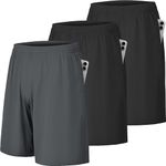 CE' CERDR Mens Athletic Workout Shorts with Pockets and Elastic Waistband Quick Dry Activewear, 3 Pack Black, Black, Dark Grey, Large