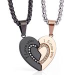 Wolentty Couple His Hers Necklaces Broken Heart Pendants Inlaid Zirconic Stone Jewerly Gift for Valentine's Day (Rose Gold)