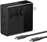Lenovo 140W USB C Charger, GaN Power Adapter with 3-Port Fast Charging, PD 3.1 Compatible, Black, for ThinkPad, MacBook, iPhone, Samsung Galaxy, with 240W Cable