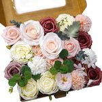 Elitecran Artificial Silk Flower, Faux Flower Head with Stems, Combo Box Flower, Fake Flowers Roes Combo, Flower Bouquet Box for DIY Wedding Bouquets Bridal Shower Centerpieces Party Decorations